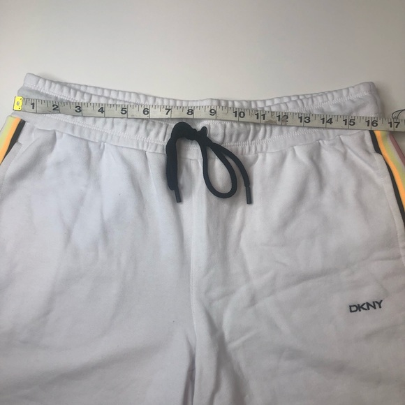 DKNY Sport White Sweat Shorts w/ Drawstring & Rainbow Stripes, Size Medium, NWT! - Picture 4 of 6